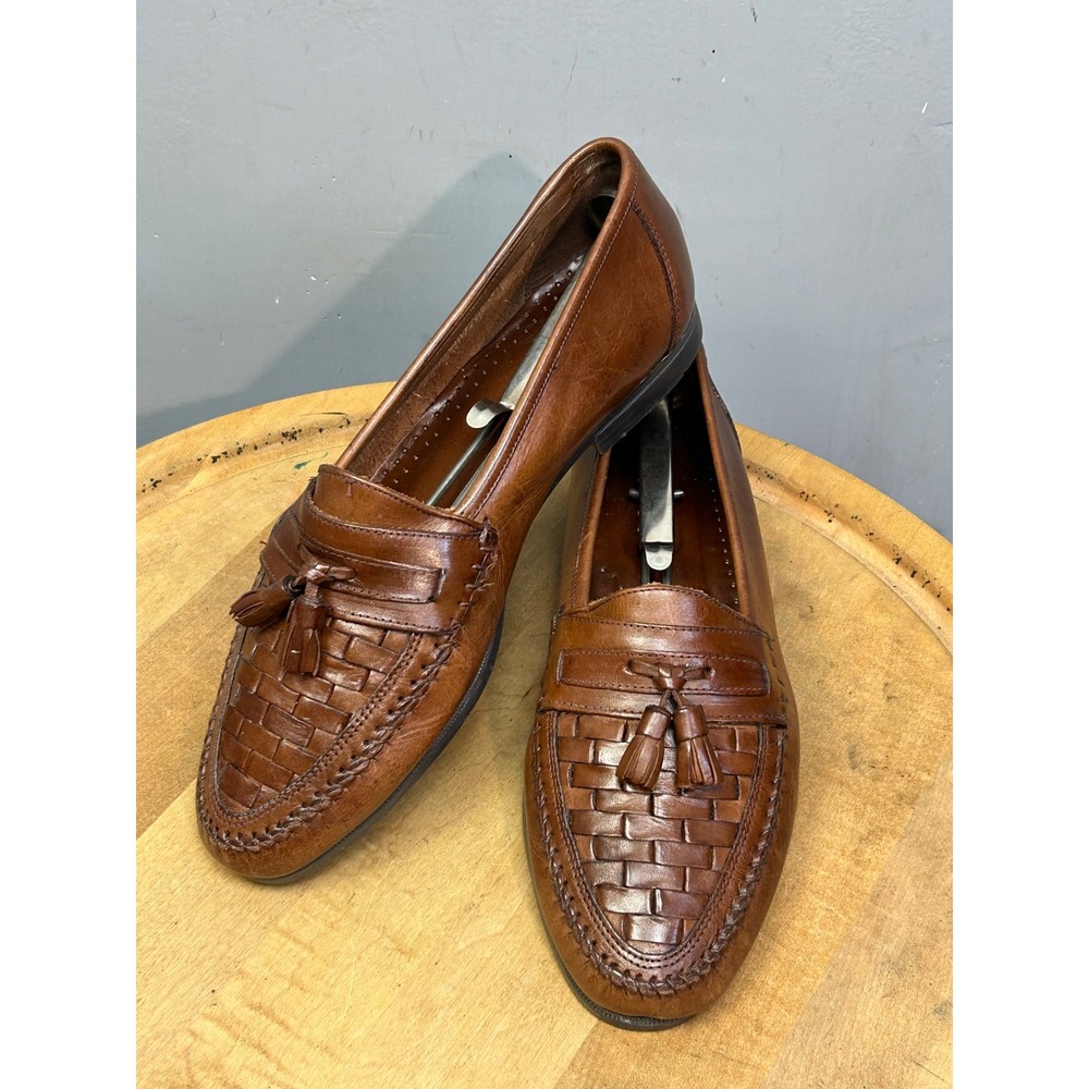 Oleg Cassini Loafers Mens 9.5 Brown Woven Tassel Leather Dress Shoes Office